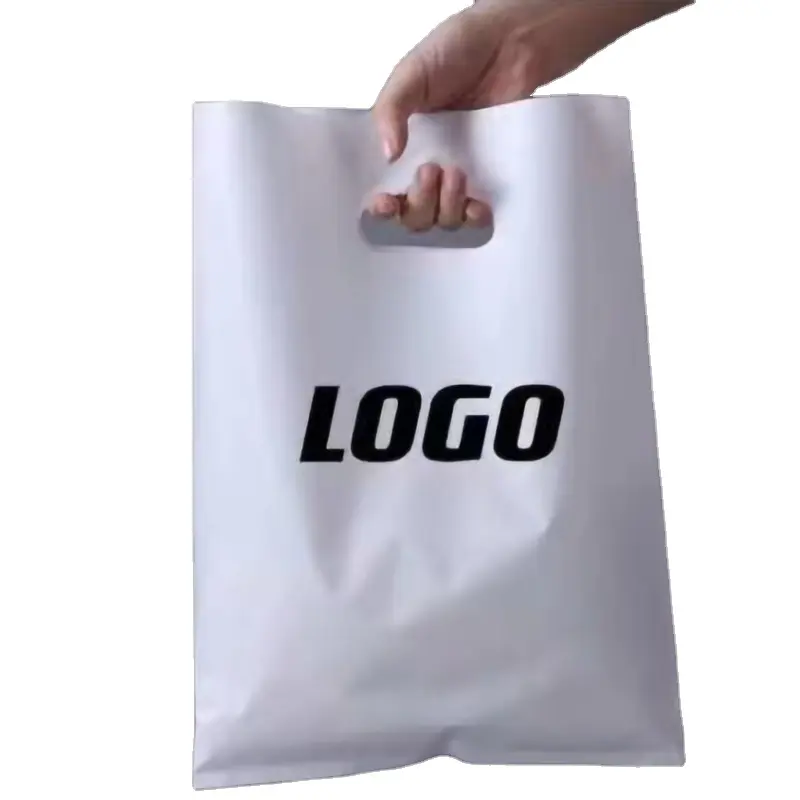 Özel Pvc baskılı Logo tasarım LDPE/HDPE kolu plastik torba kalıp kesim alışveriş için saplı çanta giyim/ayakkabı ambalaj