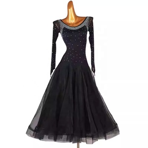 Vestido de Competición de Baile Latino sin Tirantes con Espalda Descubierta, Cuello con Incrustaciones de Diamantes de Imitación, Falda de Vals, <span class=keywords><strong>Tango</strong></span>, Baile de Salón y Swing para Mujer, Spandex/Nylon - Product Image 1