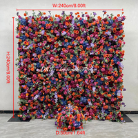 Mur de fleurs artificielles personnalisé en usine 8x8 pieds, mur de roses artificielles colorées et réalistes pour la décoration commerciale et la revente