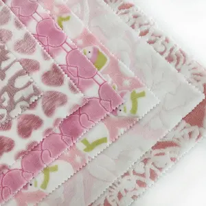 Popular Pink Love Design Double Faced 100% Polyester Burnout Flannel Fabrics For Blankets