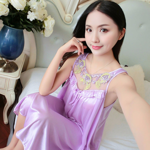 2025 été thermique femmes vêtements de nuit ensembles <span class=keywords><strong>Sexy</strong></span> pyjamas chemise de nuit avec glace soie manches courtes mince maison porter tricoté pyjamas - Product Image 2