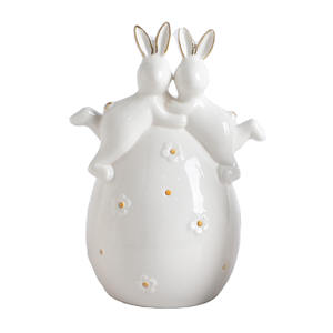 تمثال من السيراميك بتصميم بيضة الأرنب والرهان لعيد الفصح ديكور للمنزل مزود بإضاءة ليد - Product Image 1