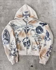 Sudaderas con capucha y cremallera para hombre, estilo boxy, de algodón French Terry, con estampado gráfico, lavado ácido, efecto descolorido por el sol, estilo Y2K grunge, para venta al por mayor personalizada. - Product Image 1