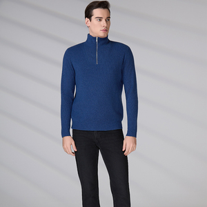 Pull en laine tricoté OEM de haute qualité, pull d'hiver personnalisé avec logo, manches longues, cardigan 1/4 zippé pour homme - Product Image 4
