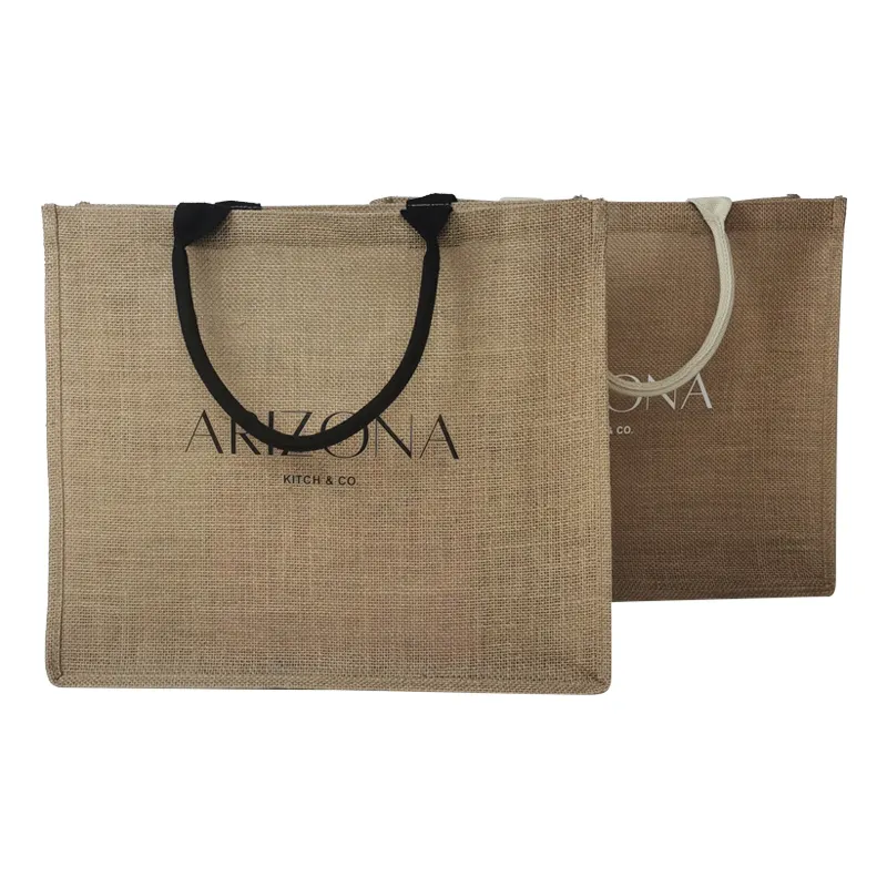 Custom Logo Printed Eco-Friendly Jute Bag Custom Coated Linen Shopping Bag Handbag Beach Bag