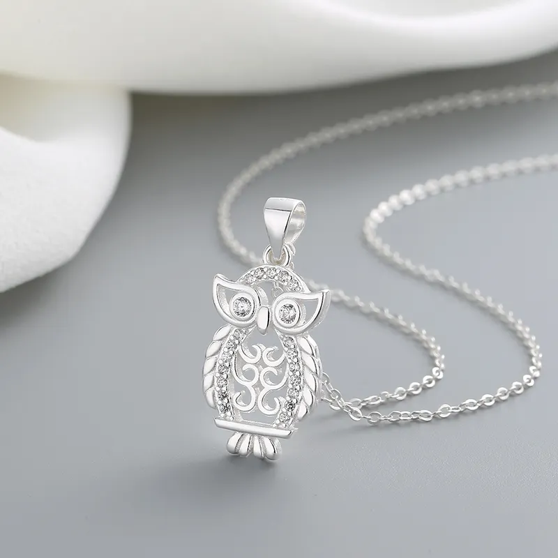 Großhandel Mode Bulk Aaa Zirkonia 925 Charm Animal Owl Sterling Silber Anhänger Halsketten für Damen schmuck