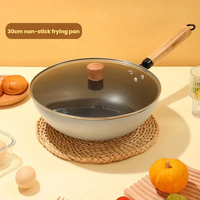Panci masak dapur 3 buah, panci masak besi halus anti lengket Maifan lapisan batu dan panci dengan pegangan kayu
