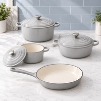 Set Peralatan Masak Besi Cor Berlapis Enamel 4 Buah, Panci Casserole dan Wajan untuk Kompor Gas dan Induksi