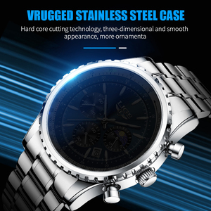 Montre pour homme LG8989 bleue 46 mm en acier inoxydable, <span class=keywords><strong>3</strong></span> sous-cadrans, luxe, sport, simple, date, chronographe, aiguille, quartz + boîte cadeau - Product Image 2
