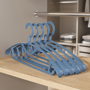 Minimalist Plastic <b>Hangers</b> Set of 4 Blue <b>Space</b> <b>Saving</b> Wardrobe Hooks for Clothing Storage - Product Image 4