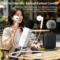 Microphone Lavalier Type C avec Écouteurs Intégrés, Carte Son, Réduction de Réverbération à Touche Unique, Micro Cravate pour Diffusion en Direct et Monitoring Intra-Auriculaire
