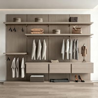 Système de dressing en bois italien minimaliste, à poser au sol, durable, écologique, grande capacité, avec cadre de luxe, armoire ouverte modulaire et personnalisable