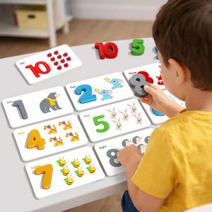 Juego de Palabras Visuales de Madera del 1 al 10, Actividades Preescolares para Niños Pequeños, Tarjetas de Memoria Flash 1 2 3, Juguetes Educativos para Niños - Product Image 2