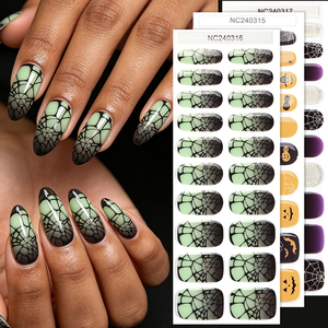 Großhandel Professionelle Gruselige Halloween-Kürbis-Fledermaus-Spinnennetz Orange-Schwarz Glänzende DIY-Maniküre Semi-Cured Gel-Nagelstreifen - Product Image 3
