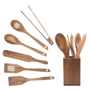 Wood Kitchen Utensils Kitchen Accessories Cooking Tools Wooden Laddle Spoons Spatula Utensils Set 10 Pcs Nonstick Teak Acacia Wood Kitchen Utensil Set