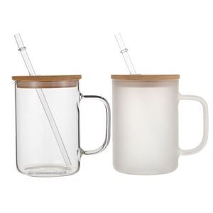 Custom Logo 15oz Glass Mug With Bamboo Lid for Overnight Oats Chia Pudding - Product Image 2