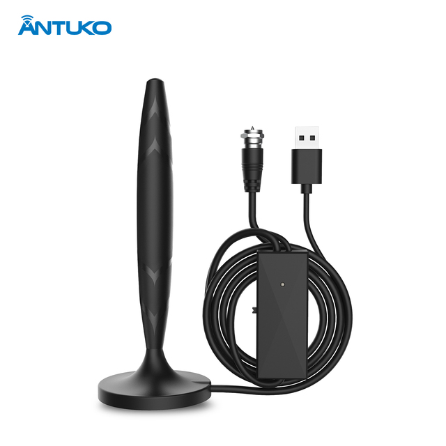 ANTUKO Amplifier DVB-T2 Digital Indoor TV Antenna Black HD 75 Ohm 5V Magnetic Base 5/25 DBI Gain