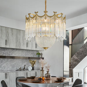 Lustre en cristal tout en cuivre de style rétro français, lumière de salon de luxe américaine, style européen grandiose pour chambre à coucher, salle à manger - Product Image 2