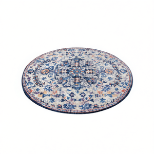 Bohemian Round <b>Rug</b> Blue Purple 100% Polyester Low Pile Tufted Foam Backing <b>Washable</b> Non Slip For Dining Room Living Room Bedroom - Product Image 1