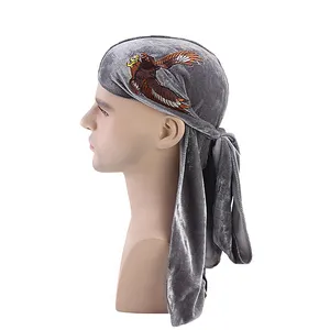 Premium Embroidery Velvet Durags for Men Wave Cap Extra Long Tail Soft Dorag Headwear for Men Women 360 Waves