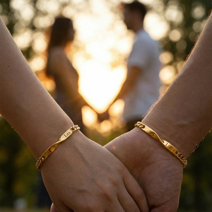 Pulsera de Pareja de Acero Inoxidable Chapada en Oro con Nombre Personalizado, Diseño Geométrico Moderno, para Aniversario, Dropshipping - Product Image 4