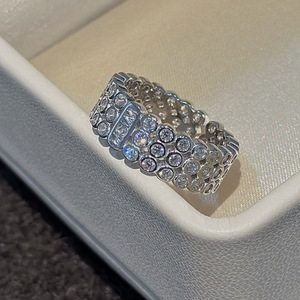 S925 Pure Silver Full Set Round Zirconia <b>Ring</b> Niche Design Simple Medieval Vintage English Letter <b>Opening</b> Claw Inlay Technology - Product Image 4