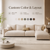 Samt-Ecksofa Creme Off-White Flaches Modulares L-förmiges Chaiselongue-Sofa mit Weichen Komfort-Kissen für Wohnzimmer