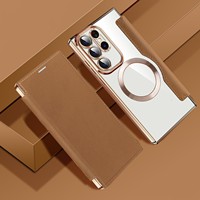 GSCASE Business Wallet Etui en cuir PU pour Samsung Galaxy S24 Ultra S25 S23FE A15 A55 A16 Luxury Electroplated TPU Flip Cover