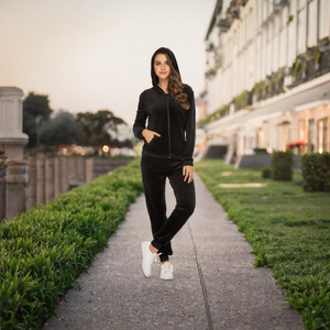 Women <b>Velour</b> <b>Tracksuit</b> 2 Piece Jogger Set Hooded Lounge Sportswear Custom Logo - Product Image 3