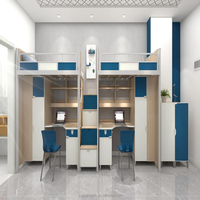 Lit mezzanine moderne multifonctionnel en métal, gain de place, avec bureau et armoire, couleur personnalisée, revêtement époxy, pour école, dortoir, appartement, hôtel