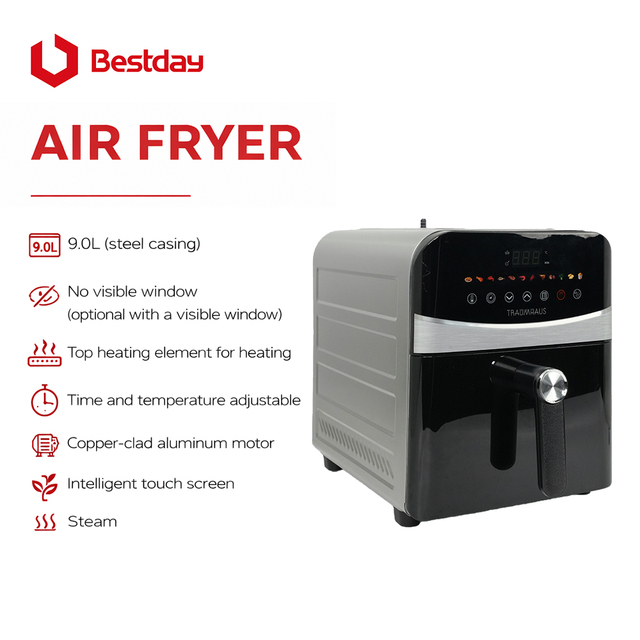 Wholesale Custom Colors 9L Digital LED Touch Control Air Fryer 100% Full Metal Hot Air Fryer for Home Kitchen Cooking