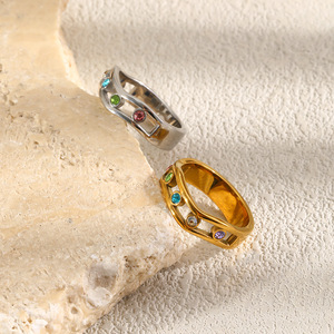 Stainless Steel Hollow Stackable <b>Ring</b> 18K Gold Plated Inlaid Colorful Zircon Trendy Daily <b>Finger</b> <b>Ring</b> For Women Jewelry Gift - Product Image 6