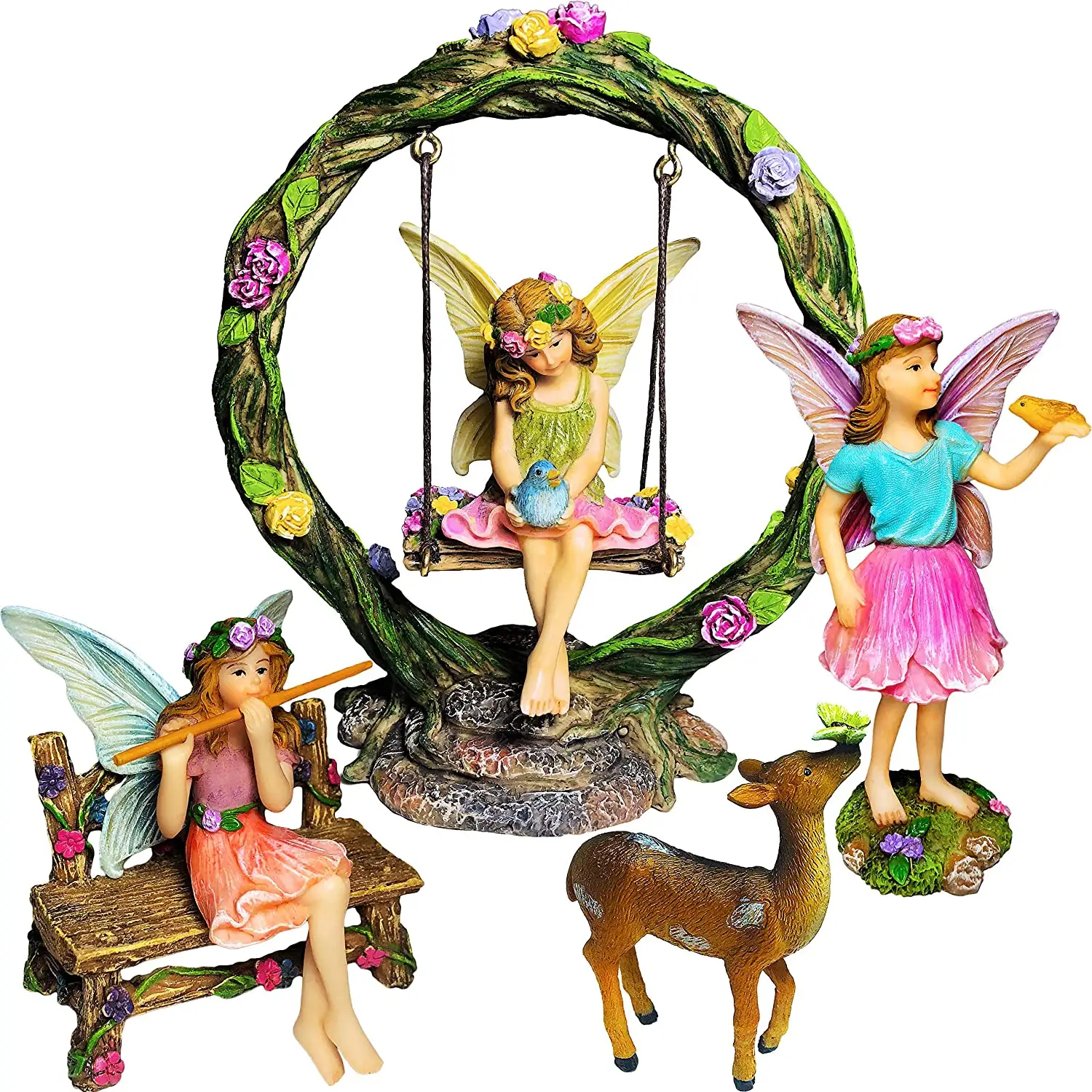 Miniature Fairy Garden Figurines with Accessories Swing Set of 6 pcs