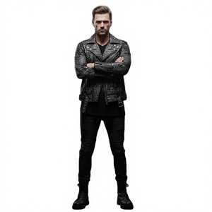 Plain High Street Men's Vintage <b>Gothic</b> Varsity <b>Jacket</b> Punk Leather Coat Winter Eco-friendly Silver Skull Cross Hardware Zipper - Product Image 3