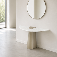 Table console minimaliste moderne, série Rhine, 1,4 m, surface en pierre naturelle, table d'entrée, style italien luxueux, meubles pour la maison