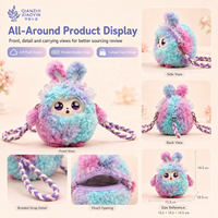 Sac à bandoulière en peluche Lapin Arc-en-ciel IA avec col en dentelle, oreilles scintillantes, yeux LED et fonction de clonage vocal ChatGPT pour la mémoire (plus de 50 langues)