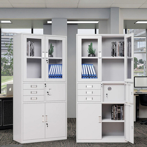 Armoire de classement en acier de grande capacité avec porte vitrée supérieure, 3 tiroirs latéraux et coffre-fort pour usage commercial et bureautique - Product Image 4