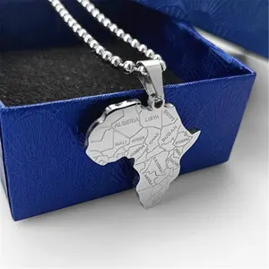 Africa map Pendant necklace Tropical Rainforest Continental stainless steel Jewelry