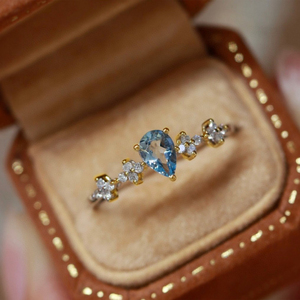 CANNER S925 Sterling <b>Silver</b> Sea Blue 5A Zircon <b>Ring</b> Women'S Light Luxury Flower Blue Water Drop Stone Finger <b>Ring</b> <b>Adjustable</b> - Product Image 4