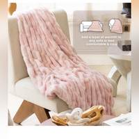 Plaid de luxe moderne en fausse fourrure de lapin, ultra doux, rayé, en peluche, pour canapé, lit, confortable, chaud, pour avion, toutes saisons