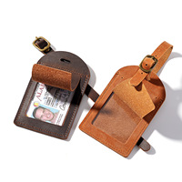 Nouvelle Arrivée Étiquette de Bagage Vintage en Cuir Véritable Style Carte d'Embarquement Multicolore avec Emplacement pour Carte pour Valise, Étiquette d'Identification OEM