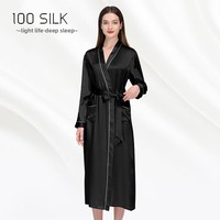 Nouvelle Arrivée Robe de Chambre/Chemise de Nuit Femme Été Sexy 100% Soie de Mûrier Respirante Col en V Manches Longues Vêtement d'Intérieur