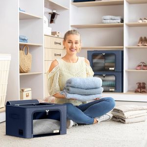 Rectangular Fabric Clothing Storage <b>Bins</b> with Clear Window Foldable & Stackable (4 Pack Blue) - Product Image 2