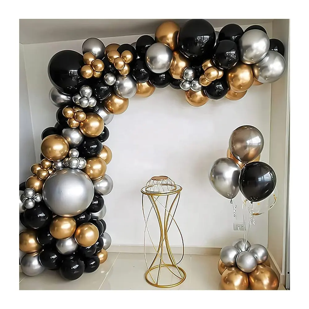 Decorazione per feste Black Gold Silver Ballon Banner Celebration Happy Balloon Set per il 50th Wedding Anniversary