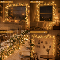 Guirnalda de Luces LED Willow Vine de 1.9M, 96 LED, IP44 Resistente a la Humedad, Control Remoto USB, Atenuación, Color de Hojas Personalizable, Longitud Ajustable, Decoración de Espejos, OEM