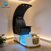 Fauteuil de pédicure et de manucure de luxe inclinable pour salon de beauté, avec fonction spa et bain de pieds lumineux