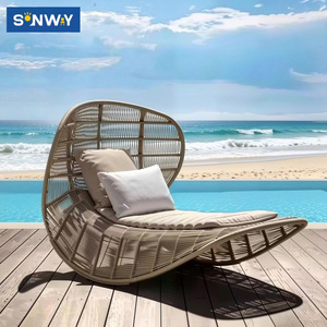 <span class=keywords><strong>Chaise</strong></span> <span class=keywords><strong>longue</strong></span> d'<span class=keywords><strong>extérieur</strong></span> moderne en corde tressée avec structure en aluminium, résistante aux intempéries, pour patio, bord de piscine, jardin, détente en plein air - Product Image 4