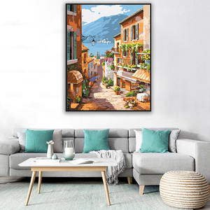 Peinture par numéros DIY Paysages marins et urbains pour adultes, kit <span class=keywords><strong>de</strong></span> peinture à l'huile acrylique sur toile écologique imprimée et encadrée pour la maison - Product Image 2