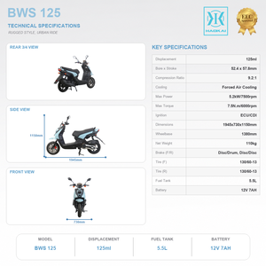 Scooter 125cc BWS <span class=keywords><strong>125</strong></span>, refroidissement par air forcé, puissance 5,2 kW, frein à disque, <span class=keywords><strong>r</strong></span>éservoir 5,5 L, 12V 7AH, style aventure, moto 40-60 km/h - Product Image 3