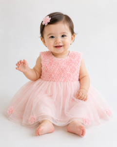 Vestido de Tul con Rosetas 3D para Bebé Niña, con Falda Rosa, para Momentos Especiales - Product Image 3